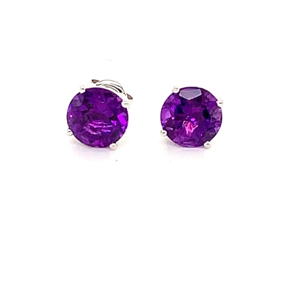 Solitaire Amethyst Stud Earrings in 14K White Gold - Picture 3 of 4